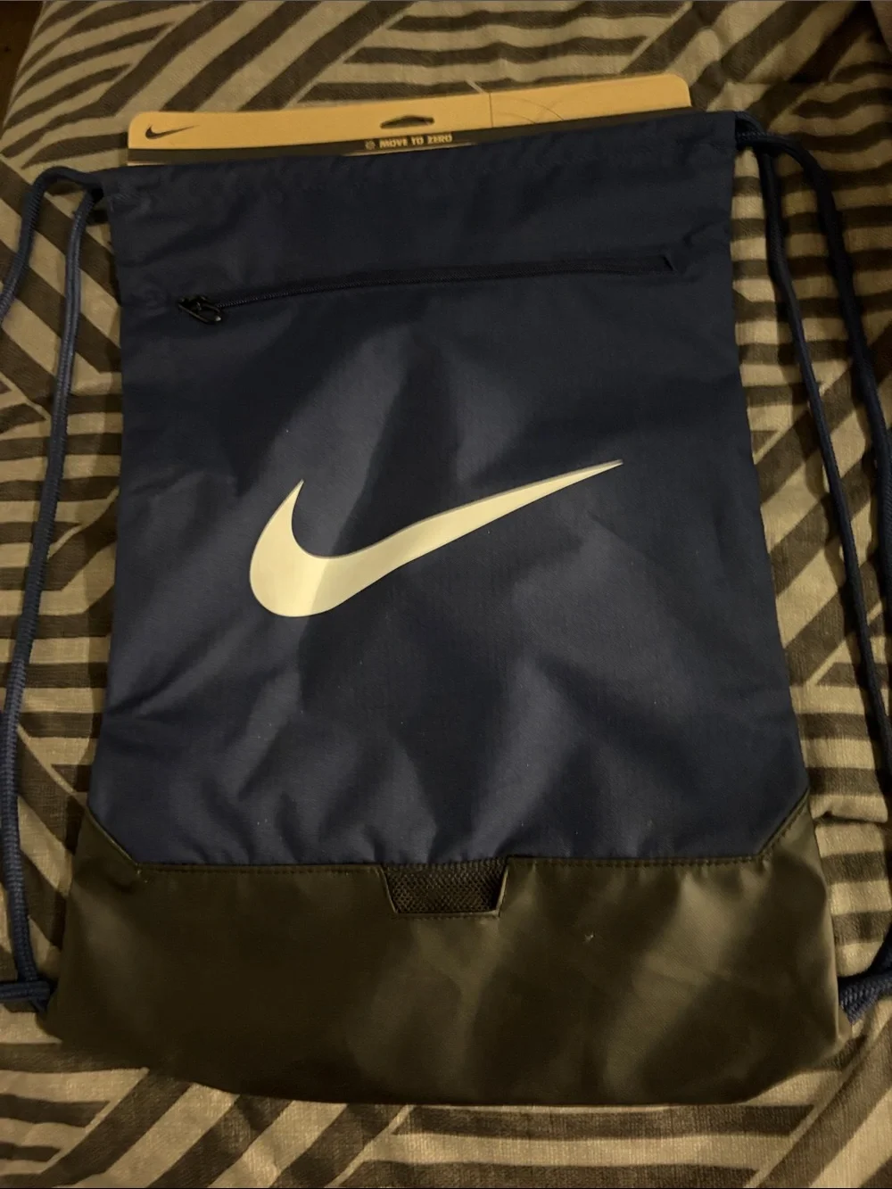 Nike Navy Blue Drawstring Backpack with White Swoosh
